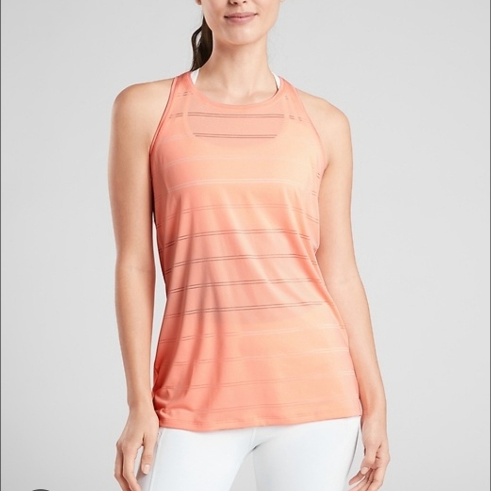 Athleta Coral High Neck Chi Double Stripe Tank